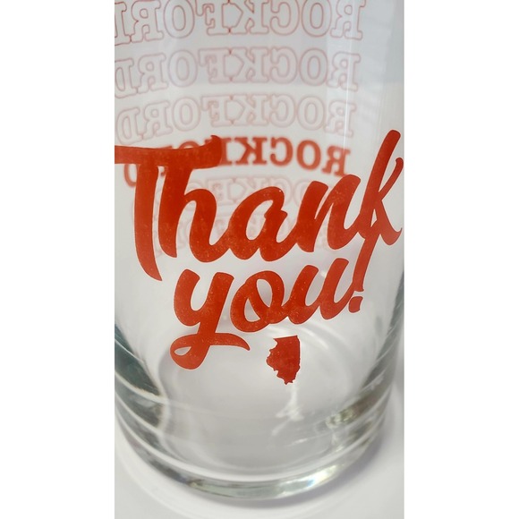 ROCKFORD IL Beer Pint Class Thank You Back State Logo Clear/Orange Breweriana - Picture 7 of 8